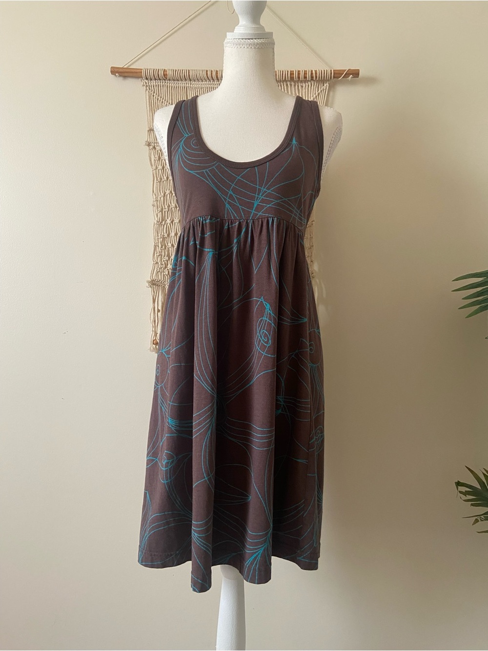 Vintage Y2K Roxy May Dress Bali Chocolate Turquoise Cotton Modal Tank Dress L